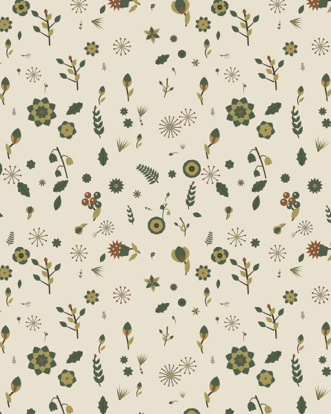 Shakespeare's sonnet as a floral print: blooms, leaves and sprigs in moss, olive and walnut on cream, tossed